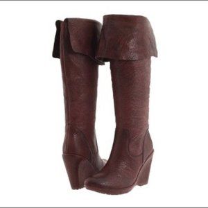 Kork-Ease burgundy Adrianne leather high knee wedge boots size 8 1/2